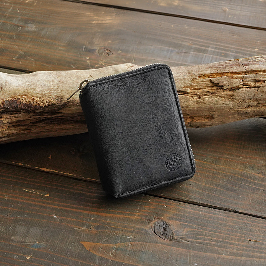 WAXED ELK Leather ラウンドファスナー ハーフ財布 FZKM851