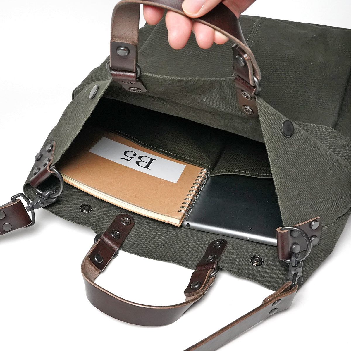 No. 6 Canvas x Thick Tanned Leather Handled Editor's Bag KBS428