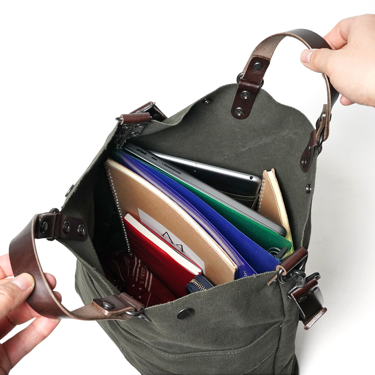 No. 6 Canvas x Thick Tanned Leather Handled Editor's Bag KBS428