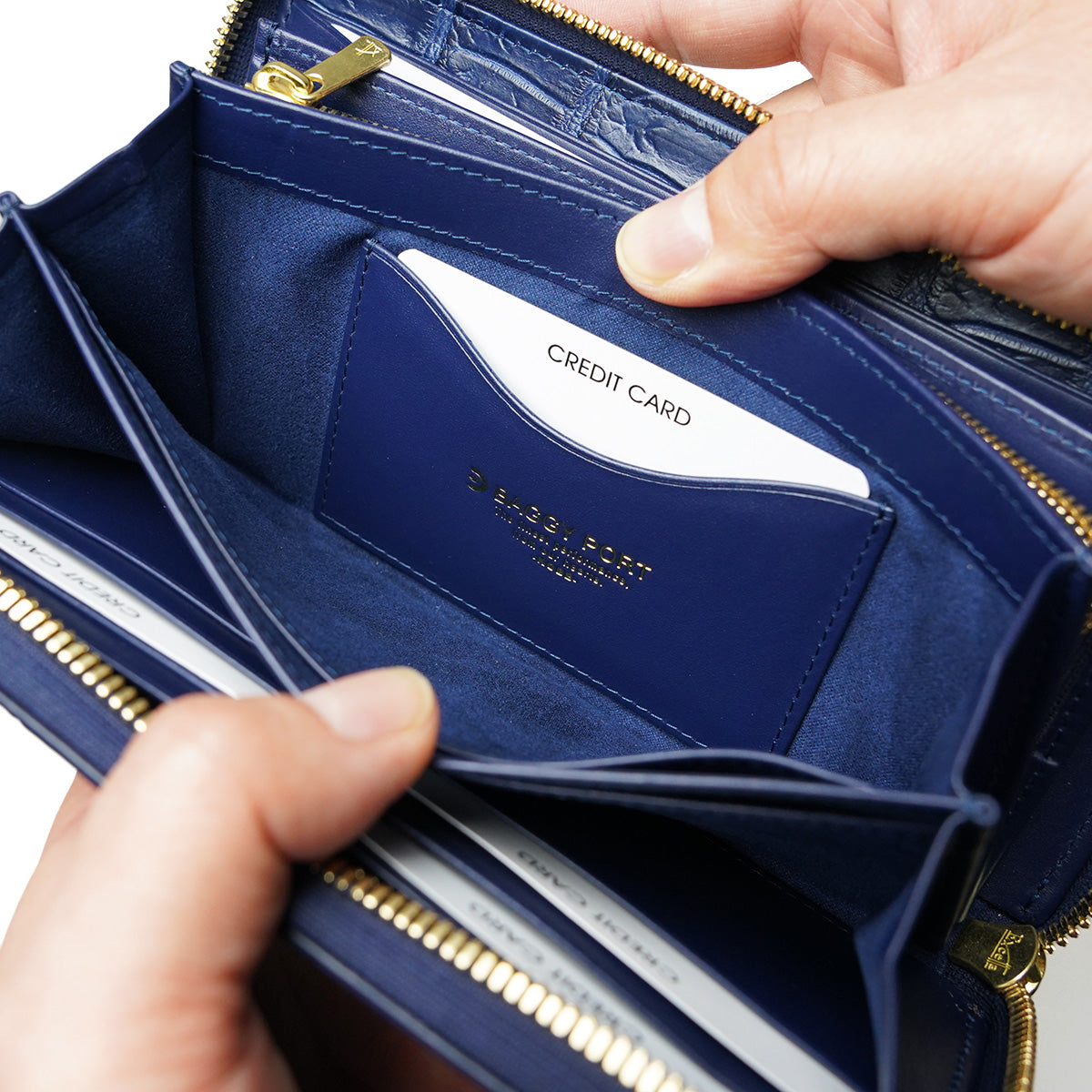 Indigo-Dyed x Crocodile Round Zipper Long Wallet ZWL8000