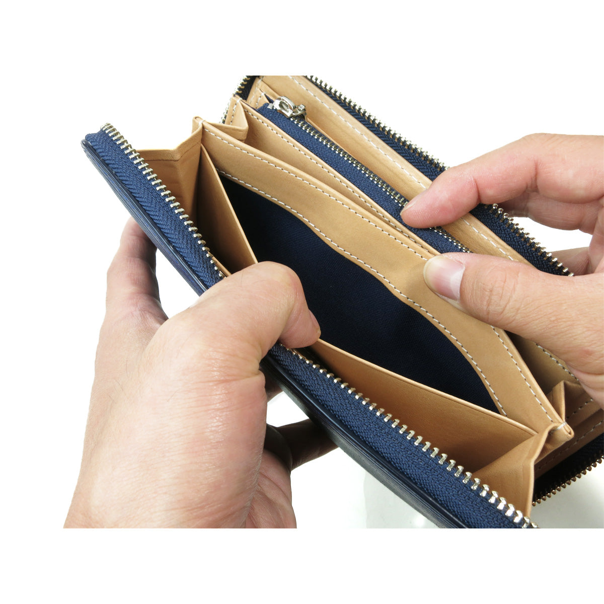 Indigo dyed x straight round zipper long wallet ZYS297