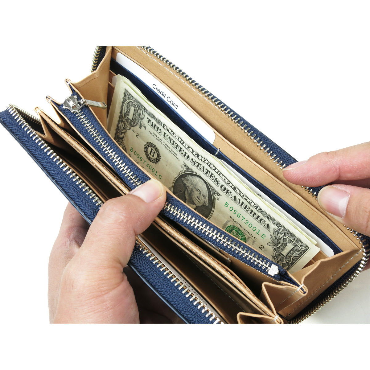 Indigo dyed x straight round zipper long wallet ZYS297