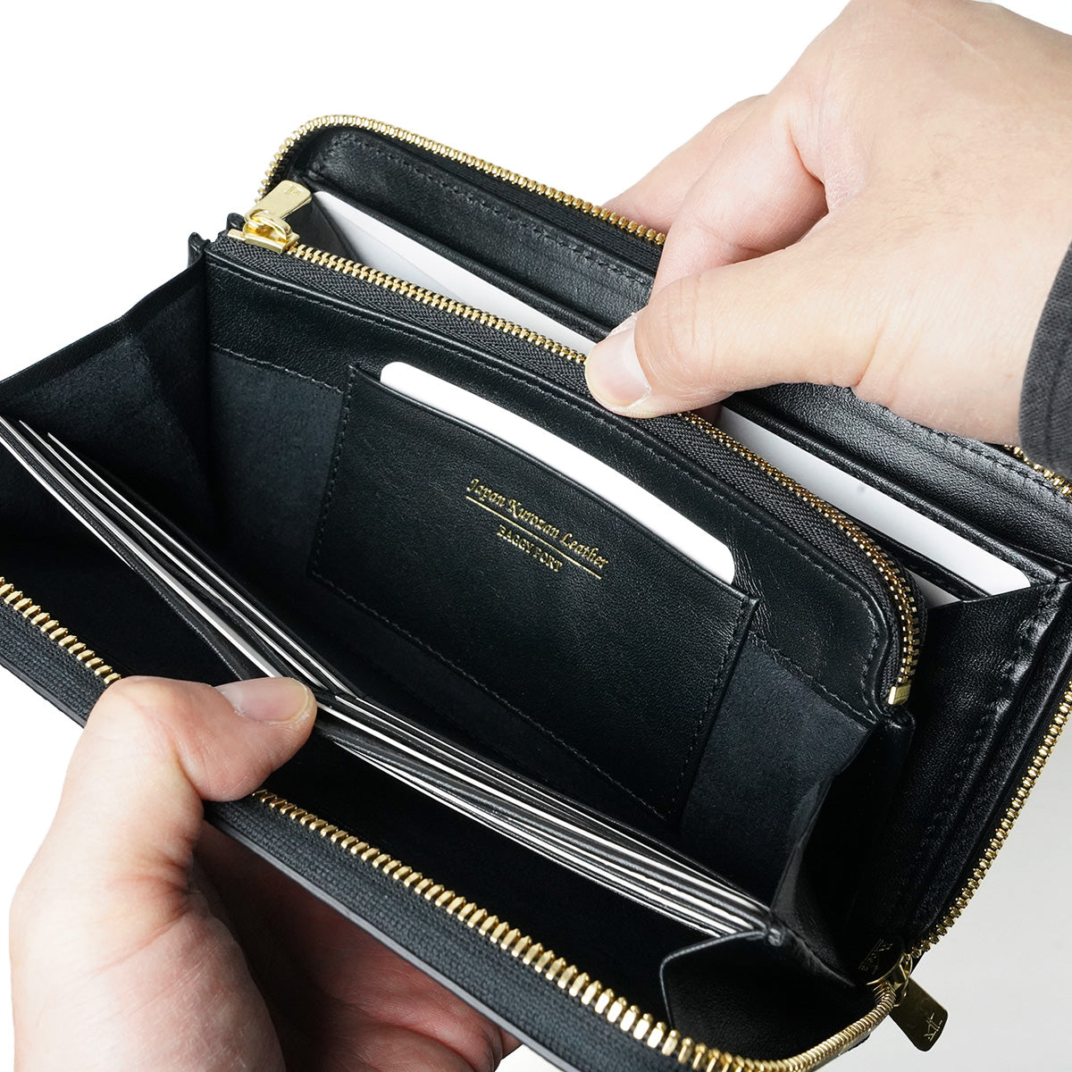 Himeji Kurozan Leather Round Zipper Long Wallet ZYS390 