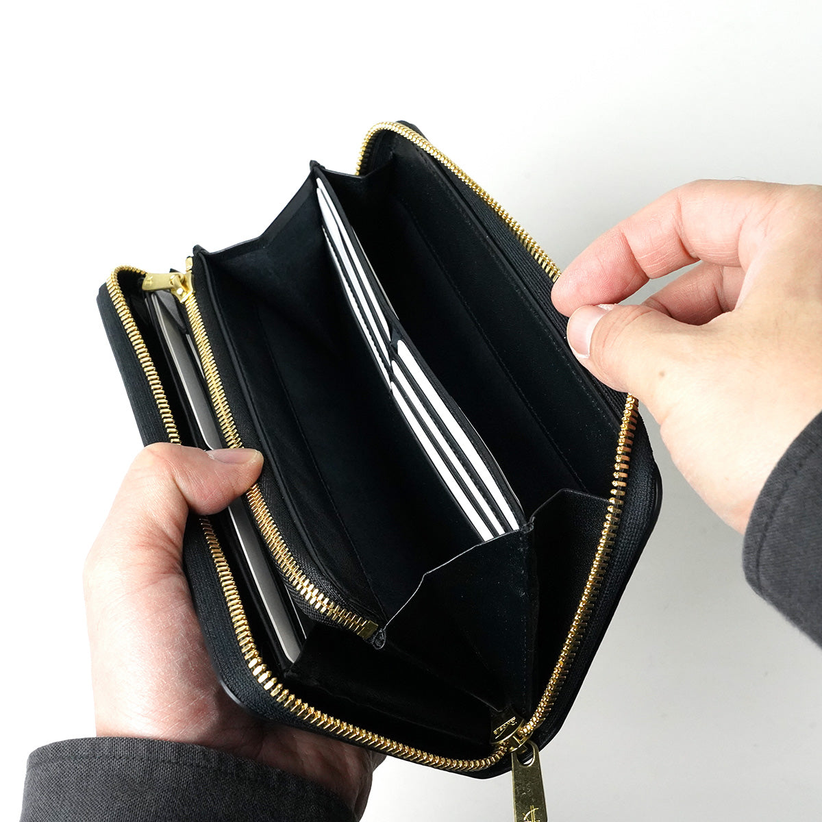 Himeji Kurozan Leather Round Zipper Long Wallet ZYS390 